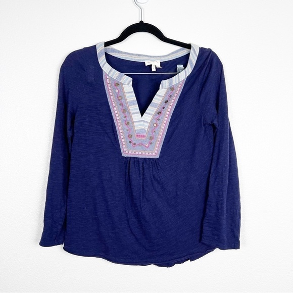 Anthropologie Meadow Rue Embroidered Top Navy‎ Sz S - Picture 1 of 6